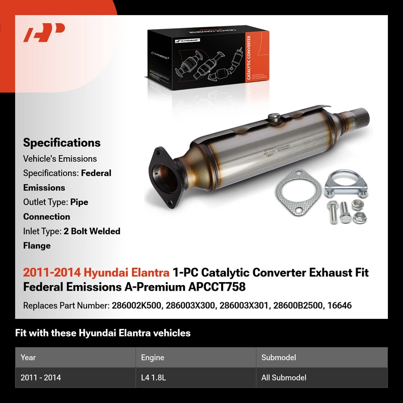 2011-2014 Hyundai Elantra 1-PC Catalytic Converter Exhaust Fit Federal Emissions A-Premium APCCT758