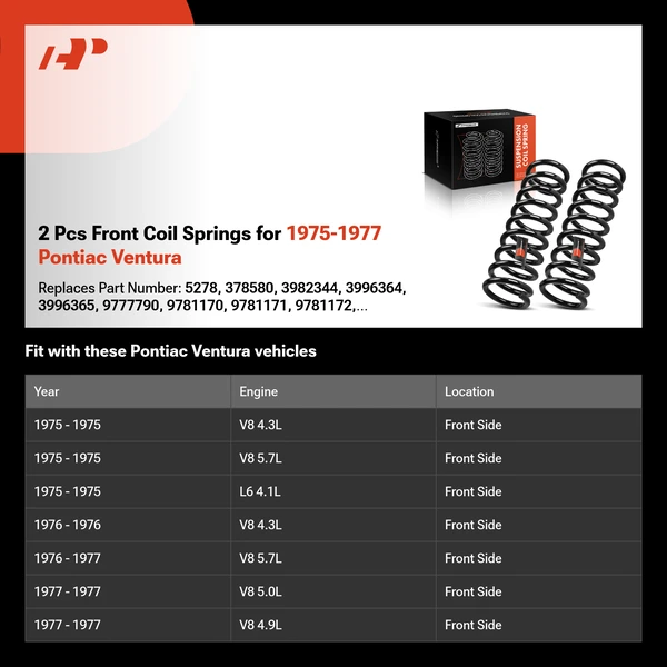 2 Pcs Front Coil Springs for 1975-1977 Pontiac Ventura