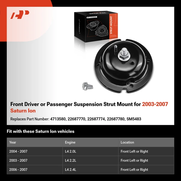 Front Driver or Passenger Suspension Strut Mount for 2003-2007 Saturn Ion