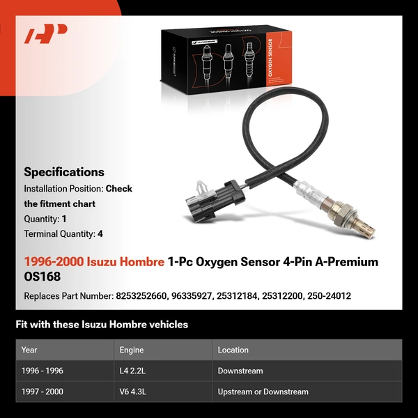 1996-2000 Isuzu Hombre 1-Pc Oxygen Sensor 4-Pin A-Premium OS168