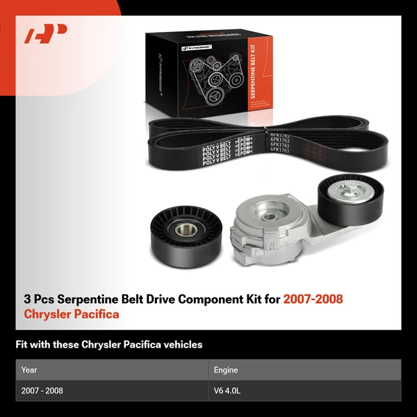 3 Pcs Serpentine Belt Drive Component Kit for 2007-2008 Chrysler Pacifica