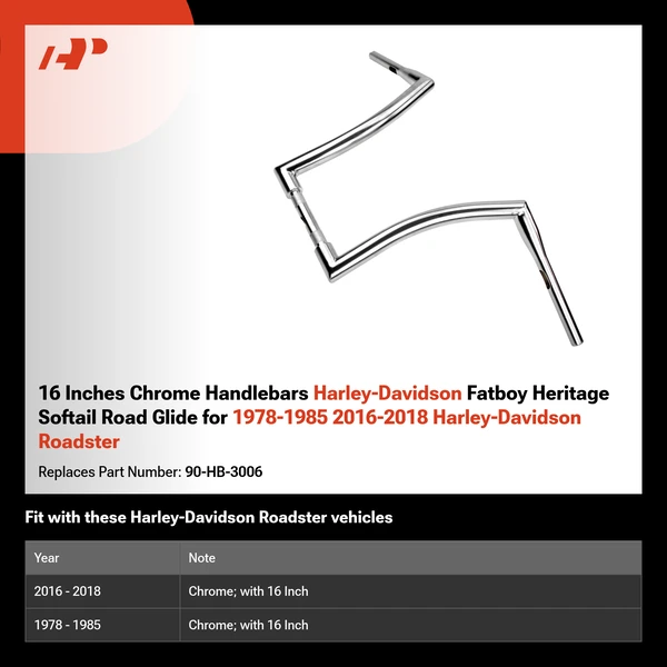 16 Inches Chrome Handlebars Harley-Davidson Fatboy Heritage Softail Road Glide for 1978-1985 2016-2018 Harley-Davidson Roadster