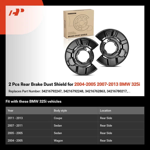 2 Pcs Rear Brake Dust Shield for 2004-2005 2007-2013 BMW 325i