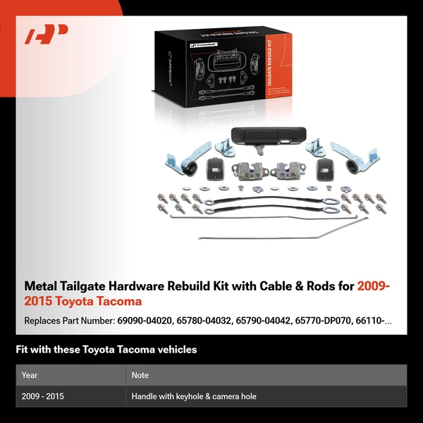 Metal Tailgate Hardware Rebuild Kit with Cable & Rods for 2009-2015 Toyota Tacoma