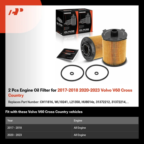 2 Pcs Engine Oil Filter for 2017-2018 2020-2023 Volvo V60 Cross Country