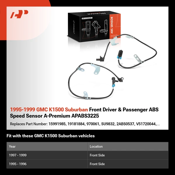 1995-1999 GMC K1500 Suburban Front Driver & Passenger ABS Speed Sensor A-Premium APABS3225