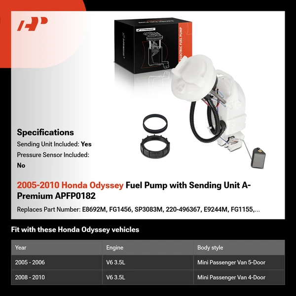 2005-2010 Honda Odyssey Fuel Pump with Sending Unit A-Premium APFP0182