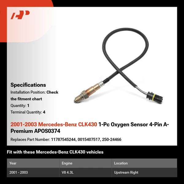 2001-2003 Mercedes-Benz CLK430 1-Pc Oxygen Sensor 4-Pin A-Premium APOS0374