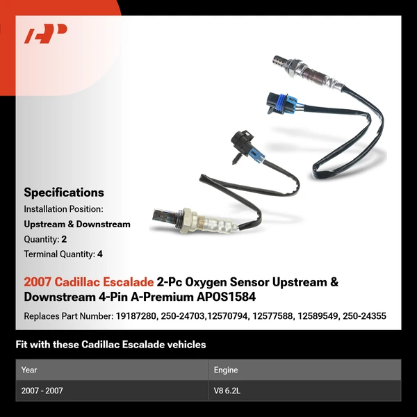 2007 Cadillac Escalade 2-Pc Oxygen Sensor Upstream & Downstream 4-Pin A-Premium APOS1584