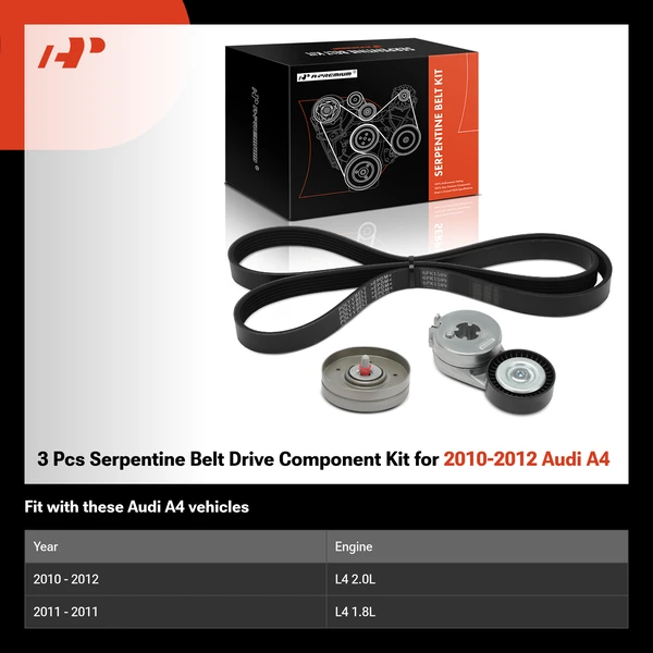3 Pcs Serpentine Belt Drive Component Kit for 2010-2012 Audi A4