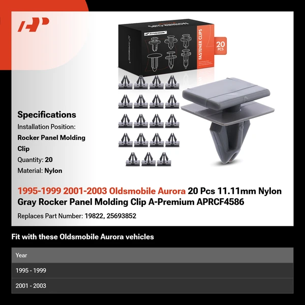 1995-1999 2001-2003 Oldsmobile Aurora 20 Pcs 11.11mm Nylon Gray Rocker Panel Molding Clip A-Premium APRCF4586
