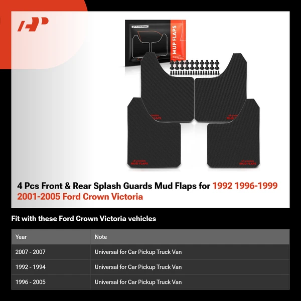 4 Pcs Front & Rear Splash Guards Mud Flaps for 1992 1996-1999 2001-2005 Ford Crown Victoria