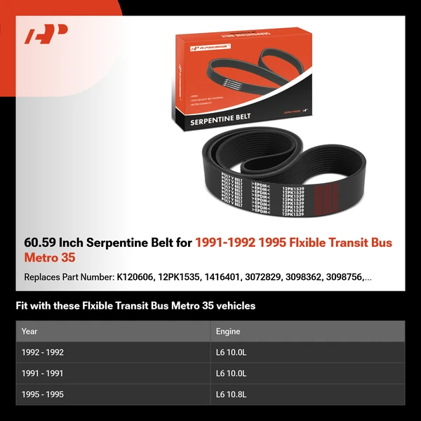 60.59 Inch Serpentine Belt for 1991-1992 1995 Flxible Transit Bus Metro 35