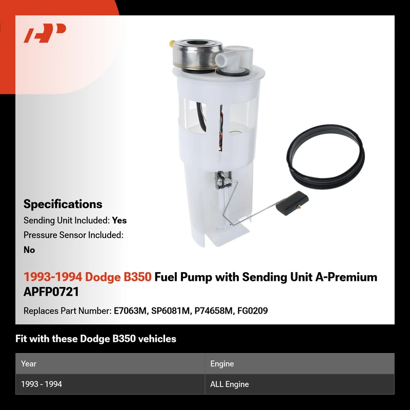 1993-1994 Dodge B350 Fuel Pump with Sending Unit A-Premium APFP0721