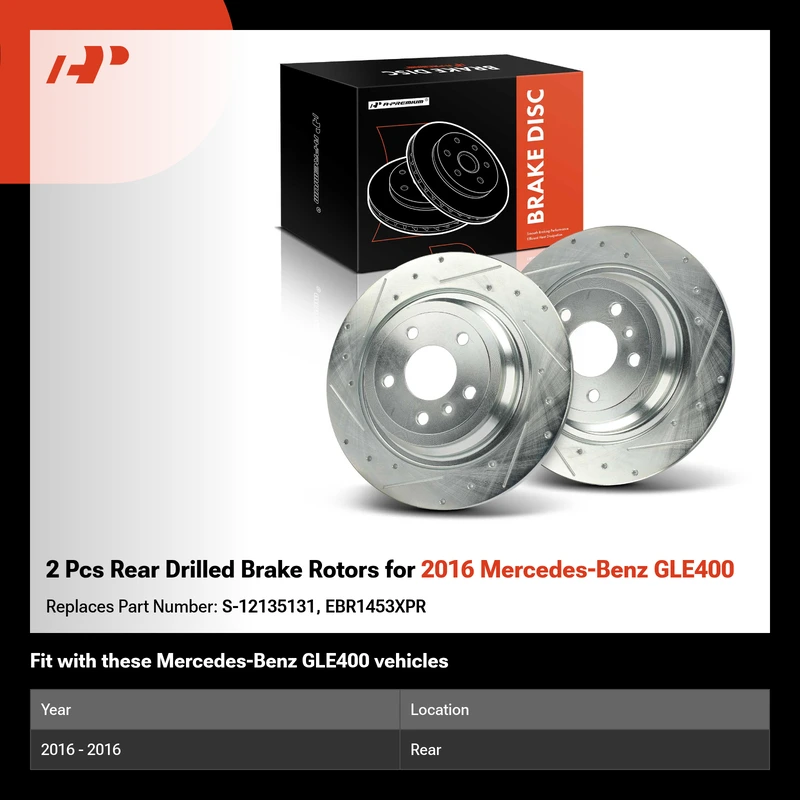 2 Pcs Rear Drilled Brake Rotors for 2016 Mercedes-Benz GLE400