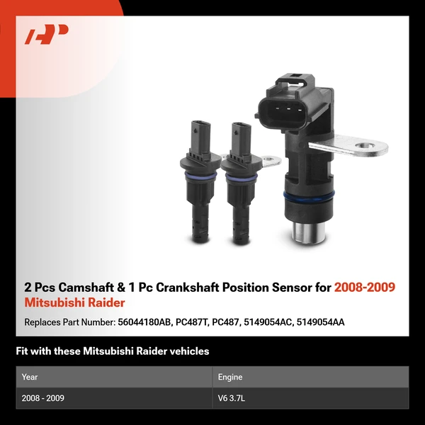 2 Pcs Camshaft & 1 Pc Crankshaft Position Sensor for 2008-2009 Mitsubishi Raider