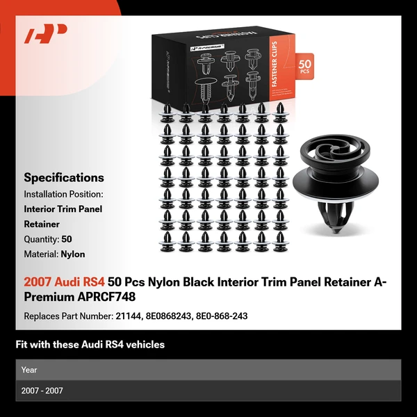 2007 Audi RS4 50 Pcs Nylon Black Interior Trim Panel Retainer A-Premium APRCF748