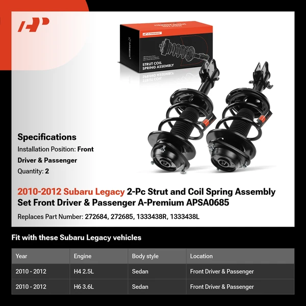 2010-2012 Subaru Legacy 2-Pc Strut and Coil Spring Assembly Set Front Driver & Passenger A-Premium APSA0685