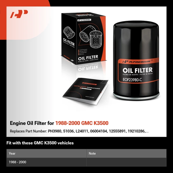 Engine Oil Filter for 1988-2000 GMC K3500