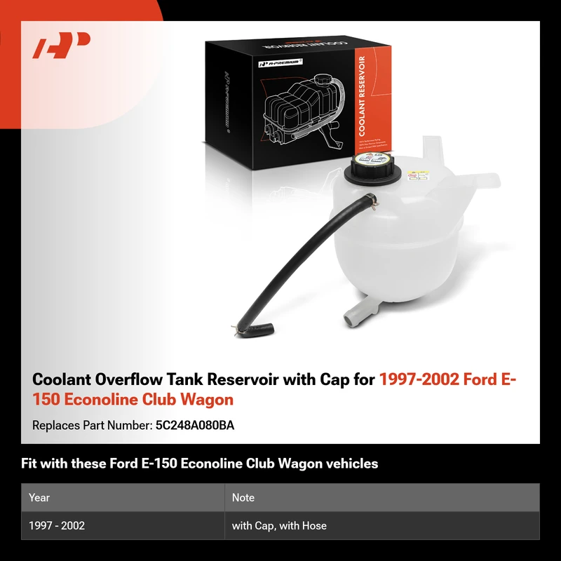 Coolant Overflow Tank Reservoir with Cap for 1997-2002 Ford E-150 Econoline Club Wagon