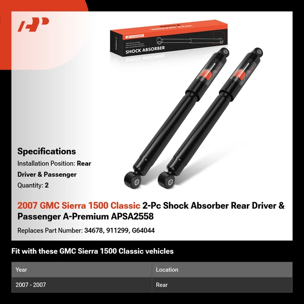 2007 GMC Sierra 1500 Classic 2-Pc Shock Absorber Rear Driver & Passenger A-Premium APSA2558