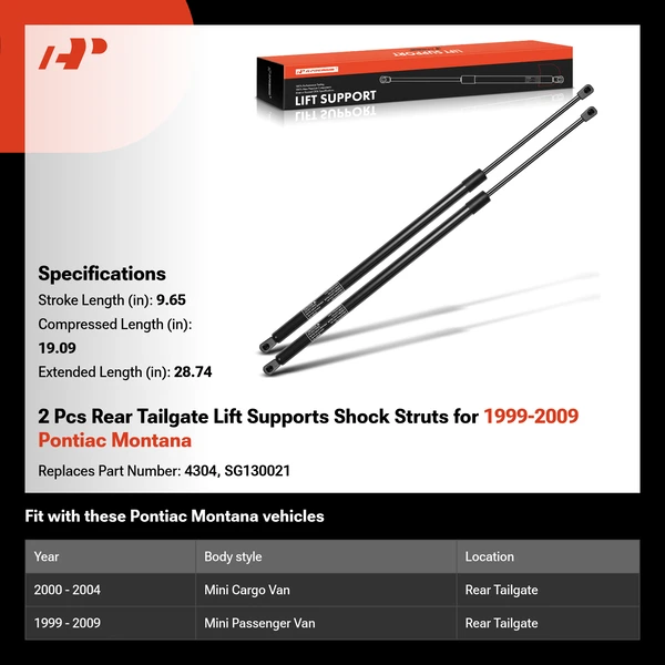 2 Pcs Rear Tailgate Lift Supports Shock Struts for 1999-2009 Pontiac Montana