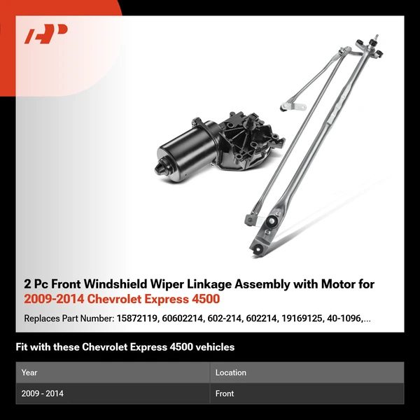 2 Pc Front Windshield Wiper Linkage Assembly with Motor for 2009-2014 Chevrolet Express 4500