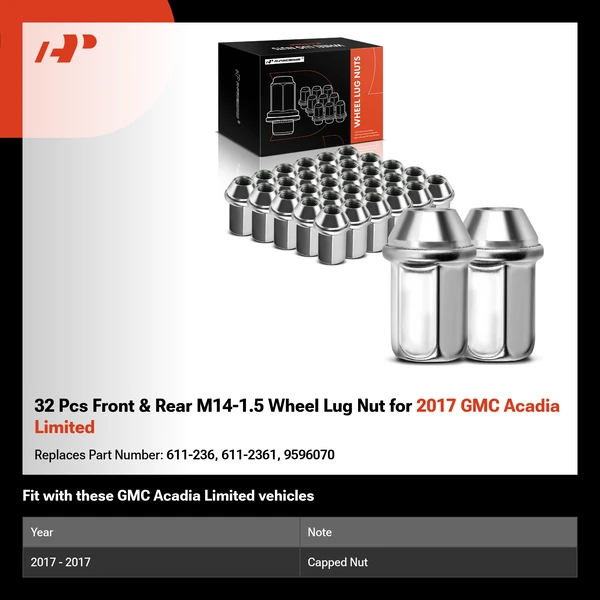 32 Pcs Front & Rear M14-1.5 Wheel Lug Nut for 2017 GMC Acadia Limited