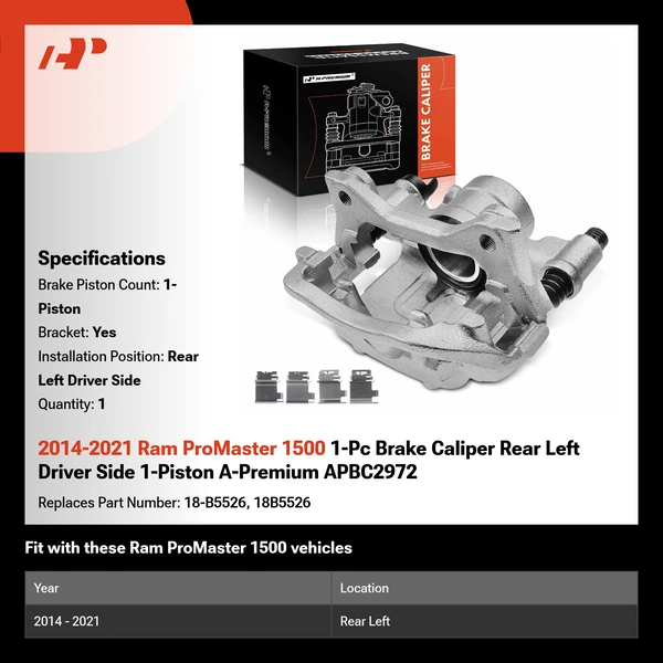 2014-2021 Ram ProMaster 1500 1-Pc Brake Caliper Rear Left Driver Side 1-Piston A-Premium APBC2972