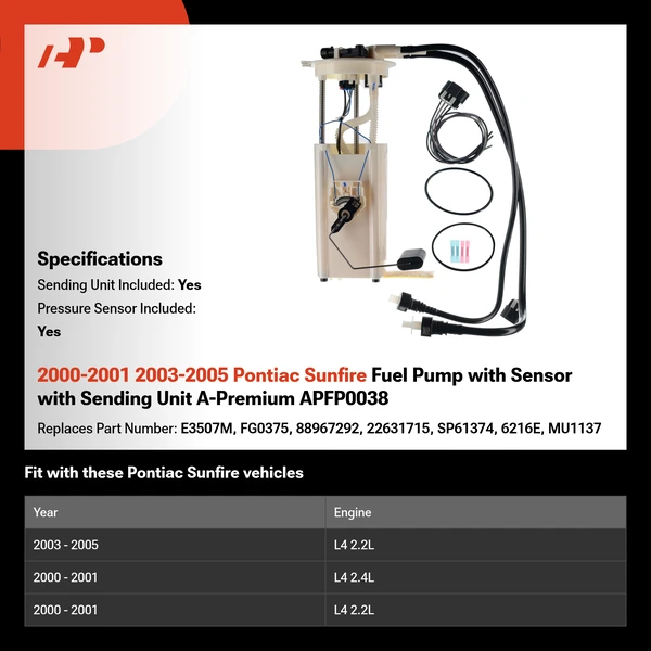 2000-2001 2003-2005 Pontiac Sunfire Fuel Pump with Sensor with Sending Unit A-Premium APFP0038