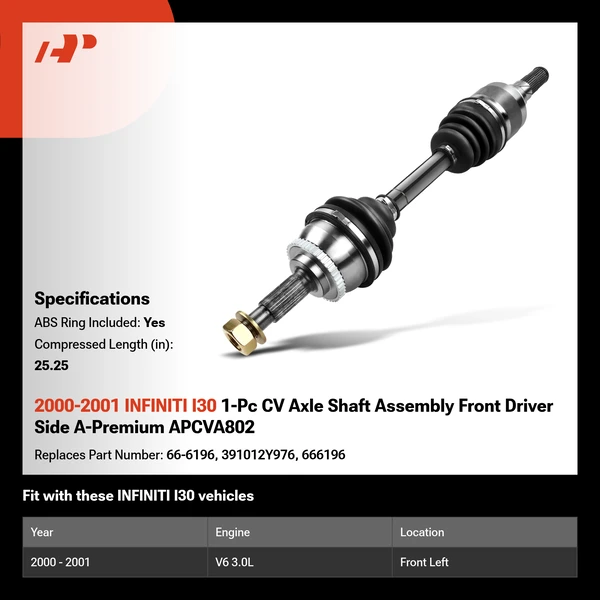 2000-2001 INFINITI I30 1-Pc CV Axle Shaft Assembly Front Driver Side A-Premium APCVA802