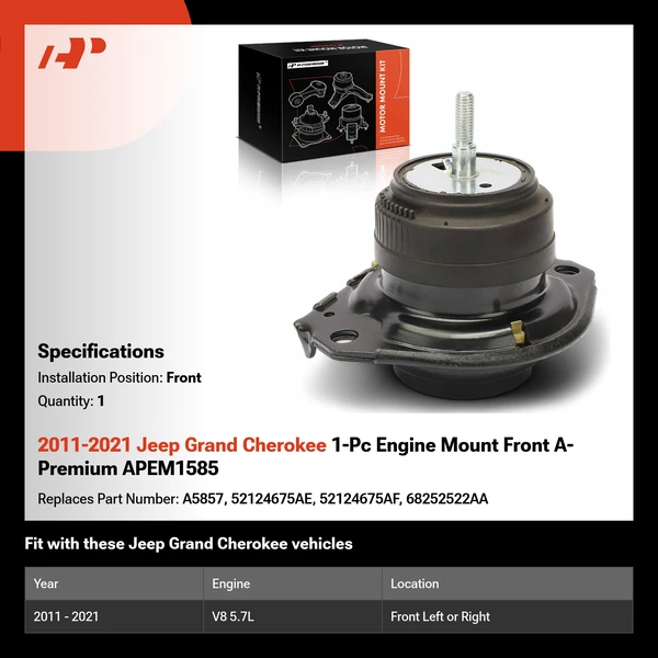 2011-2021 Jeep Grand Cherokee 1-Pc Engine Mount Front A-Premium APEM1585