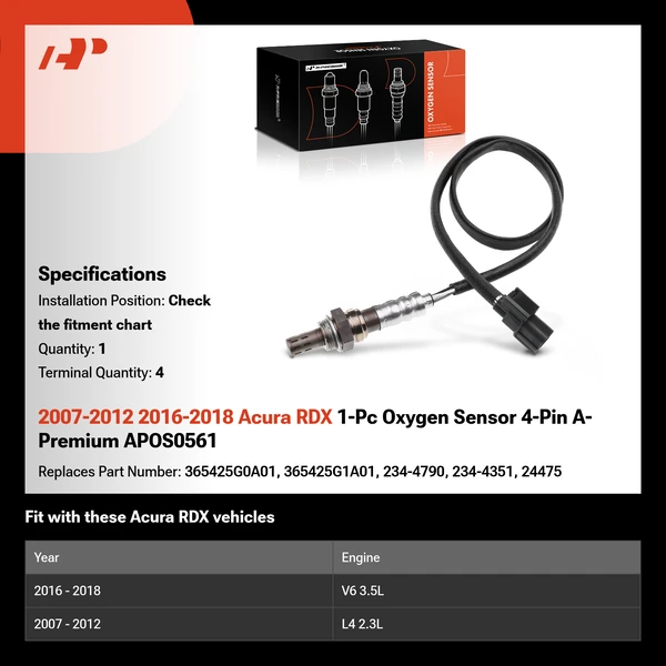 2007-2012 2016-2018 Acura RDX 1-Pc Oxygen Sensor 4-Pin A-Premium APOS0561