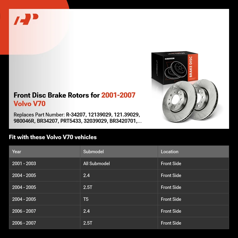 Front Disc Brake Rotors for 2001-2007 Volvo V70