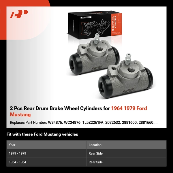 2 Pcs Rear Drum Brake Wheel Cylinders for 1964 1979 Ford Mustang