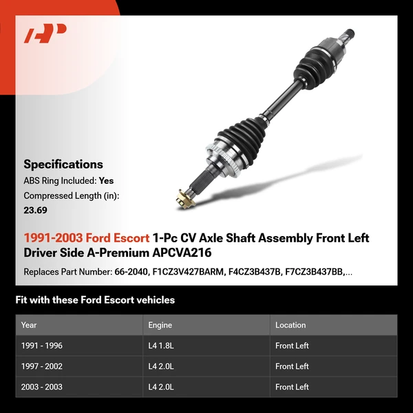 1991-2003 Ford Escort 1-Pc CV Axle Shaft Assembly Front Left Driver Side A-Premium APCVA216