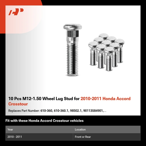 10 Pcs M12-1.50 Wheel Lug Stud for 2010-2011 Honda Accord Crosstour