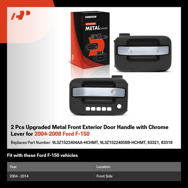 2 Pcs Upgraded Metal Front Exterior Door Handle with Chrome Lever for 2004-2008 Ford F-150