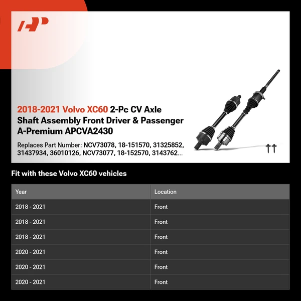 2018-2021 Volvo XC60 2-Pc CV Axle Shaft Assembly Front Driver & Passenger A-Premium APCVA2430