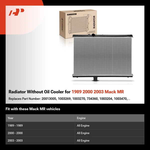 Radiator Without Oil Cooler for 1989 2000 2003 Mack MR
