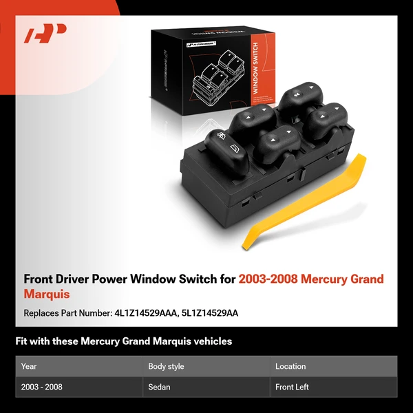 Front Driver Power Window Switch for 2003-2008 Mercury Grand Marquis