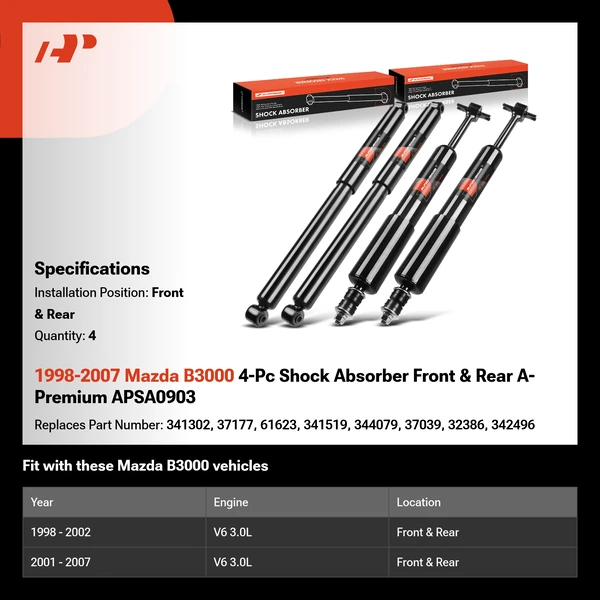 1998-2007 Mazda B3000 4-Pc Shock Absorber Front & Rear A-Premium APSA0903
