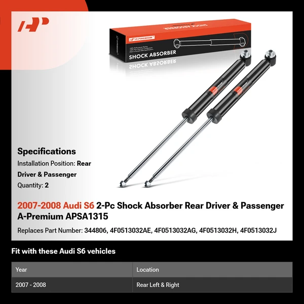 2007-2008 Audi S6 2-Pc Shock Absorber Rear Driver & Passenger A-Premium APSA1315