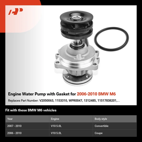 Engine Water Pump with Gasket for 2006-2010 BMW M6