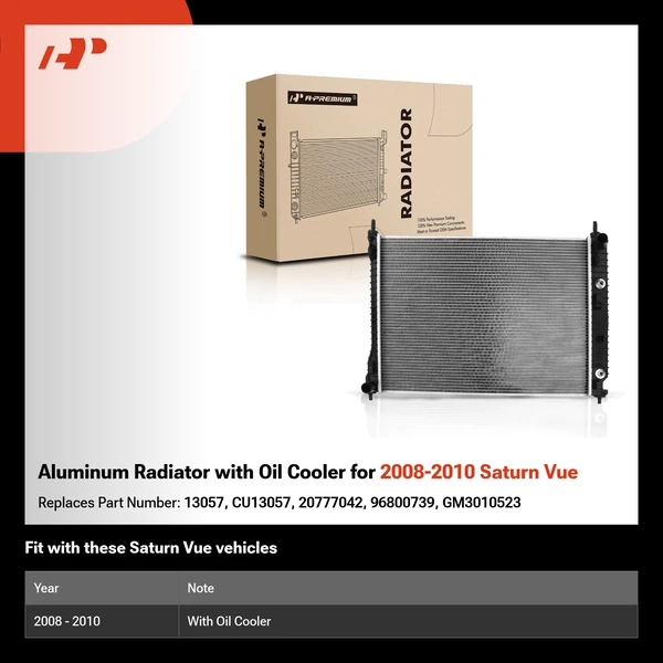 Aluminum Radiator with Oil Cooler for 2008-2010 Saturn Vue