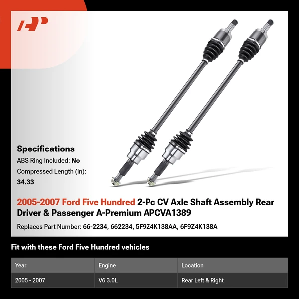 2005-2007 Ford Five Hundred 2-Pc CV Axle Shaft Assembly Rear Driver & Passenger A-Premium APCVA1389