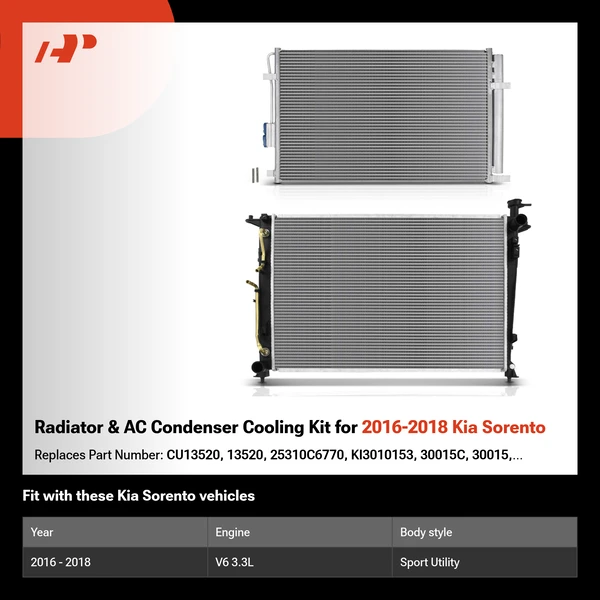 Radiator & AC Condenser Cooling Kit for 2016-2018 Kia Sorento