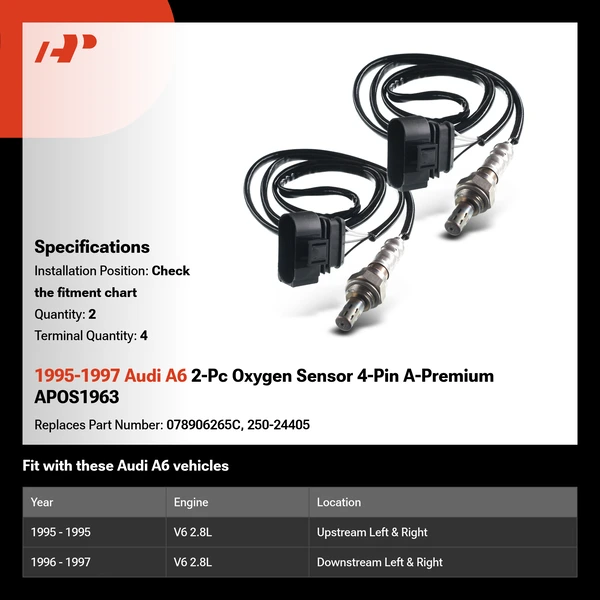1995-1997 Audi A6 2-Pc Oxygen Sensor 4-Pin A-Premium APOS1963