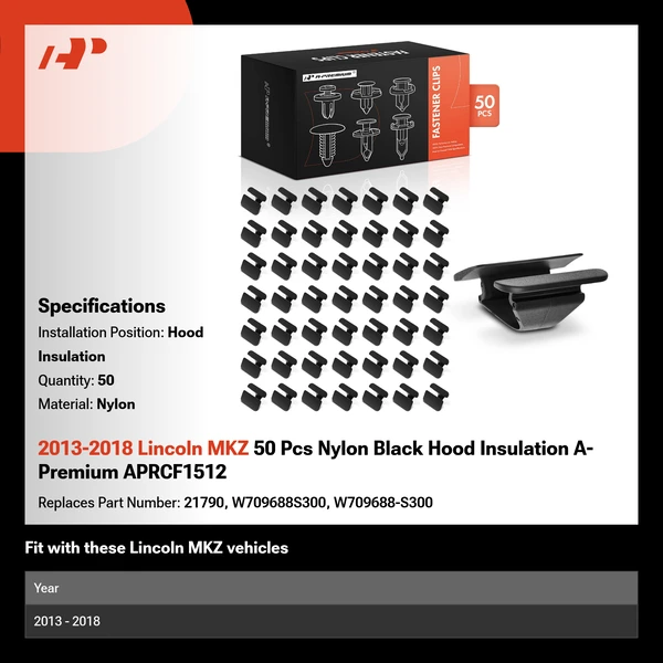 2013-2018 Lincoln MKZ 50 Pcs Nylon Black Hood Insulation A-Premium APRCF1512