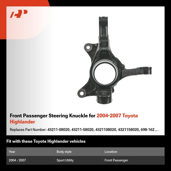 Front Passenger Steering Knuckle for 2004-2007 Toyota Highlander